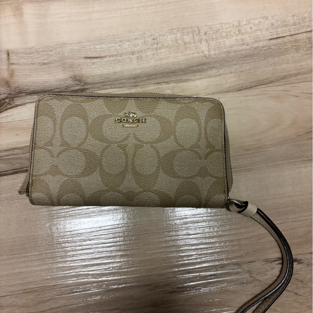 Coach Beige Signature Wristlet